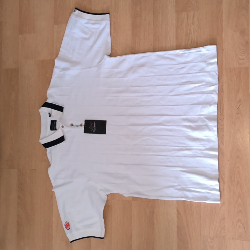 Greg Norman Collection White Polo Shirt w/ Black Collar and Trim XL NWT